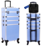 CHUANGJIN 5 in 1 Professional Makeup Train Case Aluminum Cosmetic Case Rolling Makeup Case ExtraLarge Storage Organizer with Key