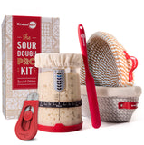KneadAce Sourdough Starter Kit - 34oz Starter Jar, 2 Cotton Rope Banneton Proofing Baskets, Magnetic Bread Lame for Scoring - Gi
