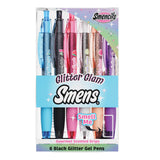 Glitter Glam Smens - Patented Gourmet Scented Black Glitter Gel Ink Pens, Medium Point, 6 Count - Fun, Cute, Cool, Smelly Pens f