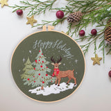 Merishopp Christmas Embroidery Starter Kit With Embroidery Hoop Beginners Stitch Elk