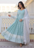 Wedani Faux Georgette Embroidered Anarkali Kurta Set For Women (In Alpha M Regular Sky Blue),SKY BLUE,M,Georgette,Anarkali,