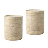 COSIEST 2 Pieces Outdoor Side Table, Set of 2 Cylinder Shaped MgO Patio End Table, Lightweight Accent Table with Tray Top, Round