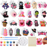 Seenelling 24 Sets Halloween DIY Painting Kits Paint Your Own Ceramics Pumpkin Ghost Unpainted Plaster Statues Arts and Crafts w