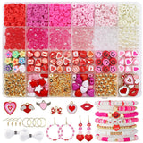 Valentine's Day Beads for Bracelet Making Kit, Love Heart Friendship Bracelet Pink Red Clay Beading Set Crystal Gold Pearl with