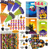 JOYIN 144 Pieces 24 Pack Assorted Halloween Themed Stationery Kids Gift Set Trick Treat Prize Party Favor Toy Including Hallowee