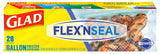 Glad FlexN Seal Freezer Storage Plastic Bags, Gallon, 28 Count (Package May Vary)