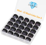 Simthread 25pcs 90 Weight Black Prewound Bobbin Thread Size A Class 15 (SA156) with Clear Storage Plastic Case Box 60S/2 for Bro