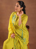 Libas Womens Embroidered Silk Blend Straight Kurta With Trousers And Dupatta Lime 2Xl