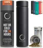Pure Zen Tea Thermos with Infuser for Hot and Cold Infusions, Coffee and Fruit-Infused Water - Stainless Steel - Tea Infuser Bot