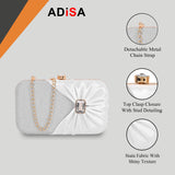 Adisa Studded Formal Party Clutch With Gold Chain For Women And Girls (Cl107-Sil),Silver,,B0CW1MTQZP
