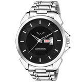Louis Devin Analog Men'S Stainless Steel Watch (Black Dial Silver Colored Strap)