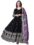 Wedani Georgette Embroidered Anarkali Dress For Women Black,BLACK,M,,,