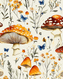 BOKEBEVE Mushroom Peel and Stick Wallpaper Beige Colorful Floral Contact Paper Moth Butterfly Wall Paper for Closet Accent Wall