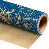 MAYPLUSS Navy Blue Wrapping Paper Roll, Reversible Gold gift Wrap with 3D Snowflake for Mens Boys Birthday Gift Wrap Graduation