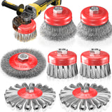 BURMONG 7 PCS Wire Wheel Brush for 4-1/2 Angle Grinder, Carbon Steel Knotted & Crimped Cup/Wheel Brushes (3 & 4), Heavy Duty Rus