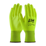 GTek HV 33425LY/L HiVis Seamless Knit Polyester Glove with Polyurethane Coated Smooth Grip on Palm and Fingers