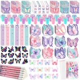 BenLouis 108Pcs Butterfly Party Favors Butterfly Fairy School Stationery Set Bulk for Kids Spring Flower Tea Birthday Birthday G