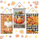 Tegeme 3 Pcs Happy Thanksgiving Door Sign Flag Thanksgiving Turkey Door Hanging Banner Wall Decoration Fall Hanging Ornaments fo