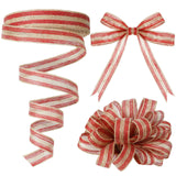 Rtteri 98.4 Ft Christmas Burlap Ribbon Roll Red Burlap Ribbon Gunny Sack Natural Stripe Ribbon Linen Rope Ribbon for DIY Craft W