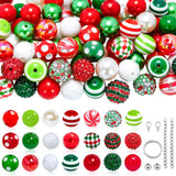 CREATZONE 100Pcs 20MM Christmas Bubblegum Beads Rhinestone Pearl Crystal Resin Round Beads with Jewelry Findings for Jewelry Mak