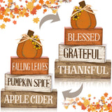 Briwooody 4 Pcs Thanksgiving Decorations for Home Reversible Fall Thanksgiving Table Sign Wooden Pumpkin Decoration Double Side