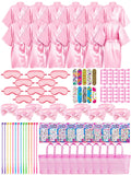 Xuhal 92 Pcs Spa Party Favors for Girls Slumber Party Supplies Kids Satin Robes Sleepover with Gift Bags for Girl Kids Birthday