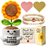 Teacher Appreciation Gifts for Women - Thank You Teacher Gifts Set with Handmade Crochet Sunflower, Bookmark & Bracelet for Teac