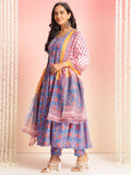 Anni Designer Women'S Rayon Viscose Printed Anarkali Kurta With Pant & Dupatta (Mytee Multi-Vks01_Xl_Multicolor_X-Large),Multicolour,XL,Rayon,Anarkali,