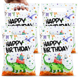 Colarr 50 Pieces Dinosaur Birthday Party Bags Dinosaur Theme Candy Goodie Bags Happy Birthday Plastic Treat Pouches with Handle