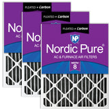 Nordic Pure 14x25x2 (13 1/2 x 24 1/2 x 1 3/4) Furnace Air Filters MERV 8 Pleated Plus Carbon 3 Pack