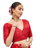 Pujia Mills Womens Fancy Readymade Half Sleeve Sequins Saree Blouse (Red, 36)