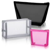 Boao 3 Piece Mesh Cosmetic Bag Mesh Makeup Bag with Zipper Pouch Travel Toiletry for Makeup Organizer Home Office Travel Accesso