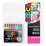 POSCA Canvas Paint by Number Kit, Rainbow Safari - 8 Acrylic Markers with 2 Pre-Drawn Canvases - Gift Set for Artists, Adults an