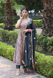 Gosriki Women'S Cotton Blend Anarkali Printed Kurta With Pant & Dupatta (Goanni Grey-Gs_L_Grey_Large),Grey,,B0D2NBZCSX