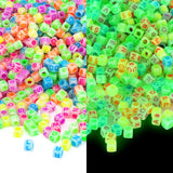 Augshy 1400pcs Glow in The Dark Square Acrylic Alphabet Beads Bracelet A-Z Cube Letters Beads for Bracelets Necklaces Phone Lany