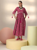 Libas Women'S Cotton Fit And Flare Midi Casual Dress (29164_Pink Pink 2Xl