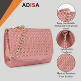 Adisa Women Girls Laser Cut Crossbody Sling Bag With Gold Chain (Sl5010-Pink),Pink,,B0DNY5BVNJ