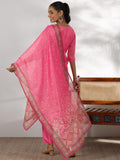 Libas Womens Yoke Design Silk Blend Straight Kurta With Trousers And Dupatta Pink Xl 49132
