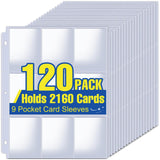 2160 Pockets Card Sleeves Binder Sheets, 9 Pocket Card Sleeves for 3 Ring Binde, Trading Cards Sleeves Fit for Baseball, Footbal