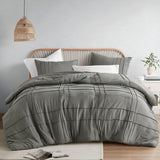 Comfort Spaces Grey Cal King Size Comforter Set - 3 Pieces Pintuck Pleated Bedding Sets, All Season Lightweight, Extra Softness