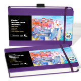 Funto Watercolor Journal, 8.5x5.5, 2 Pack, 48 Pages Each, Purple Leather Cover, Cold-Pressed, Inner Paper Pocket, Art Supplies f
