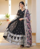 Wedani Faux Georgette Embroidered Work Anarkali Kurta Set For Women (In Alpha 2Xl Regular Black),BLACK,2XL,Georgette,Anarkali,Dupatta