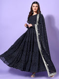 Wedani Georgette Anarkali Kurta Set For Women Black,BLACK,M,,,