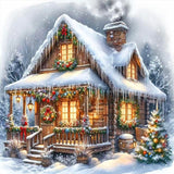 Accompany Wind 5D Christmas Diamond Painting Kits for Adults, Full Drill Round Winter Christmas Colorful House Diamond Art Kits,