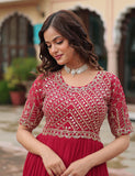 Wedani Faux Georgette Sequins-Work Anarkali Kurta Set For Women (In Alpha L Regular Red),Red,L,,,