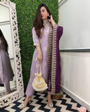 Gosriki Women'S Rayon Viscose Printed Straight Kurta With Pant & Dupatta (Udh Purple-Gs_L_Purple_Large),Purple,,B0DVPCDZ7L