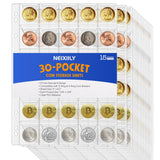 450 Pockets Coin Binder Pages (9-Hole Coin Pocket Pages) - 15 Pages (30/Page) | Coin Protector Sheets | Display Coins Tokens Med