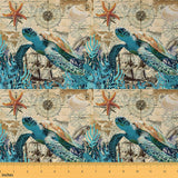 Feelyou Sea Turtle Fabric by The Yard 1 Yard Nautical Sailboat Anchor Decorative Waterproof Outdoor Fabric Compass Print Sea Adv
