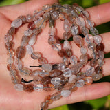 Natural Stone Beads 6-8mm Black Rutilated Quartz Oval Irregular Freeform Tumbled Loose Gemstone Beads for Jewelry Making 15 Inch