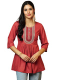 Libas Women'S Cotton Blend A-Line Kurtis (58237B_Rust